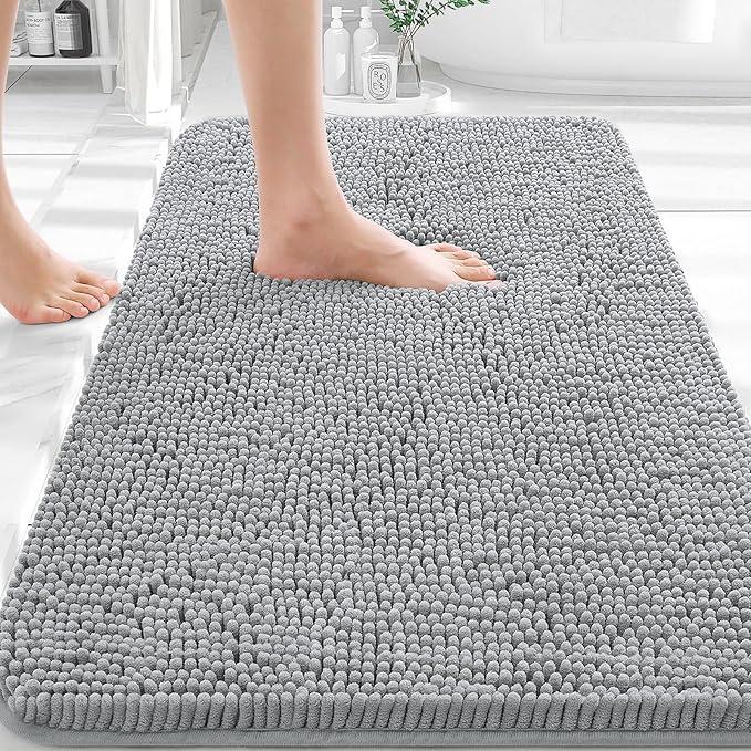 OLANLY Bathroom Rugs 30x20, Extra Soft Absorbent Chenille Bath Rugs, Rubber Backing Quick Dry, Machine Washable Bath Mats for Bathroom Floor, Tub and Shower, Home Decor Accessories, Light Grey - ModernBath