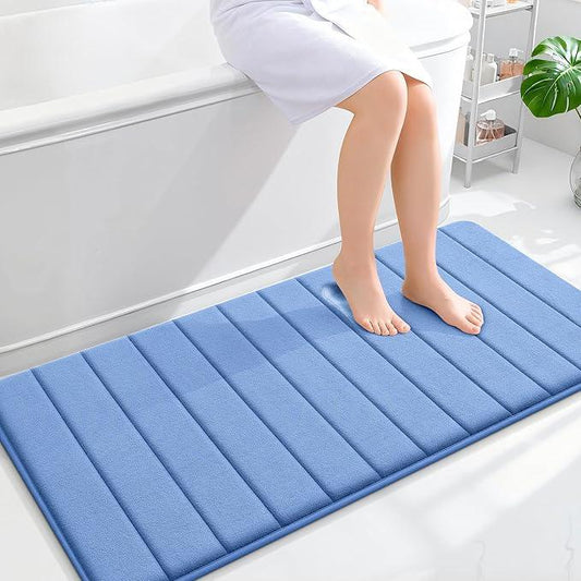 OLANLY Memory Foam Long Bathroom Rugs Runner 47x24, Super Soft Absorbent Bath Mat, Quick Dry, Machine Washable Shower Rugs, Bathmat Carpet, Bathroom Home Decor Accessories, Cornflower Blue - ModernBath