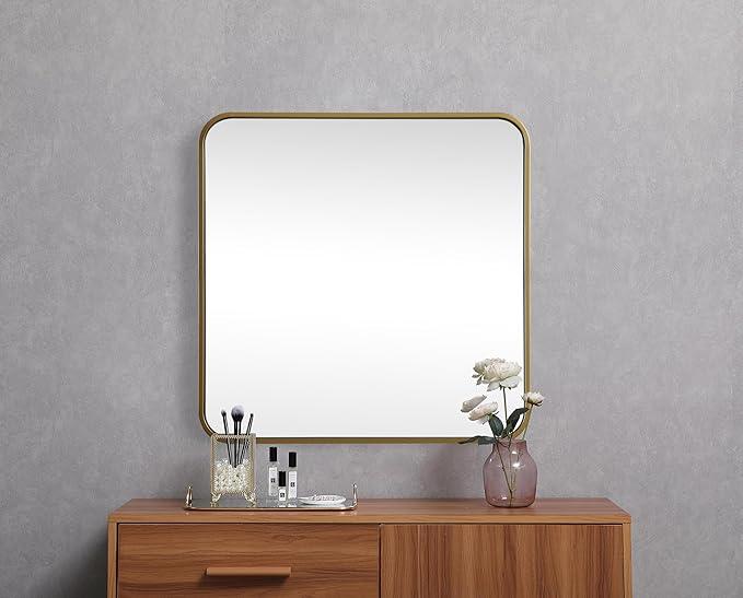 ARS Concepts Aura, Soft Corner Metal Square Mirror 24X24 Inch in, Modern, Brass - ModernBath