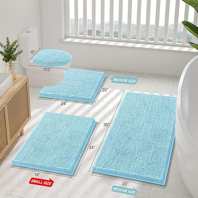 Smiry Luxury Chenille Toilet Rugs U-Shaped 24x24, Soft Absorbent Non-Slip Contour Bathroom Rugs for Toilet, Machine Washable Contoured Bath Mats, Sky Blue - ModernBath