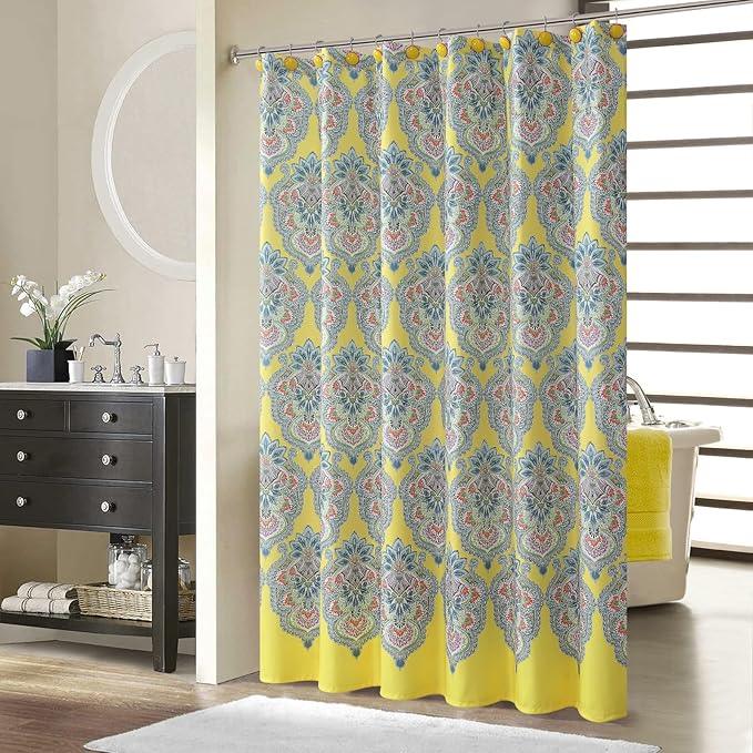 BESTRIPES Long Shower Curtain 78 Inches, Water Repellent Fabric with Vibrant Brazilian Medallion Print, 12 Metal Grommets & Weighted Hem, 72x78 Inches - ModernBath