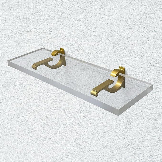 Clear Acrylic Shelves for Wall Storage, 6" W X 30" L, 3/4" Thick Wall Mounted Floating Shelves for Bedroom, Living Room, Bathroom, Kitchen -‎Easy Installation with Screws and Brass Finish Brackets - ModernBath