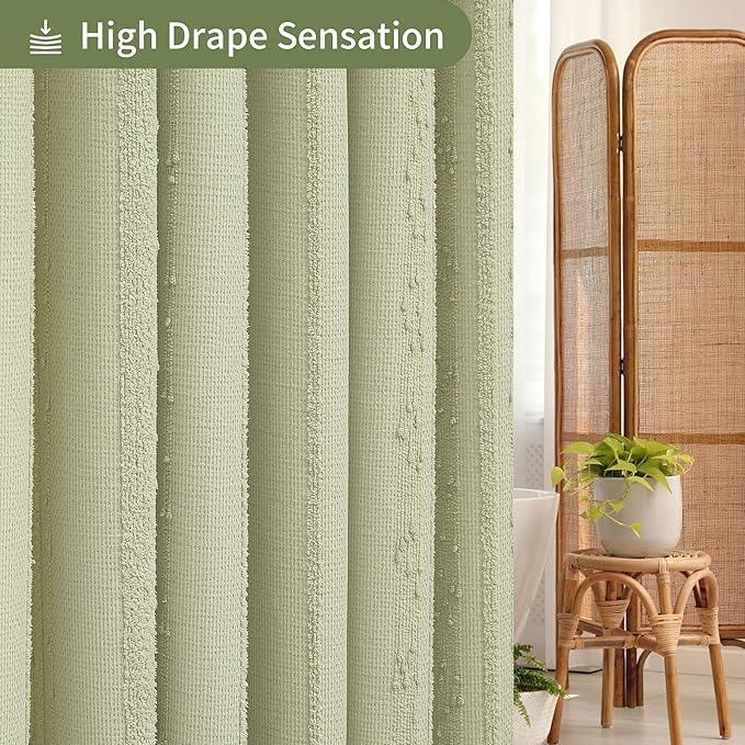 Lameirose Sage Green Shower Curtain Boho, Cotton Blend Waffle Shower Curtain Farmhouse, Fabric Shower Curtains for Bathroom, Hotel, Washable 72 x 72 - ModernBath