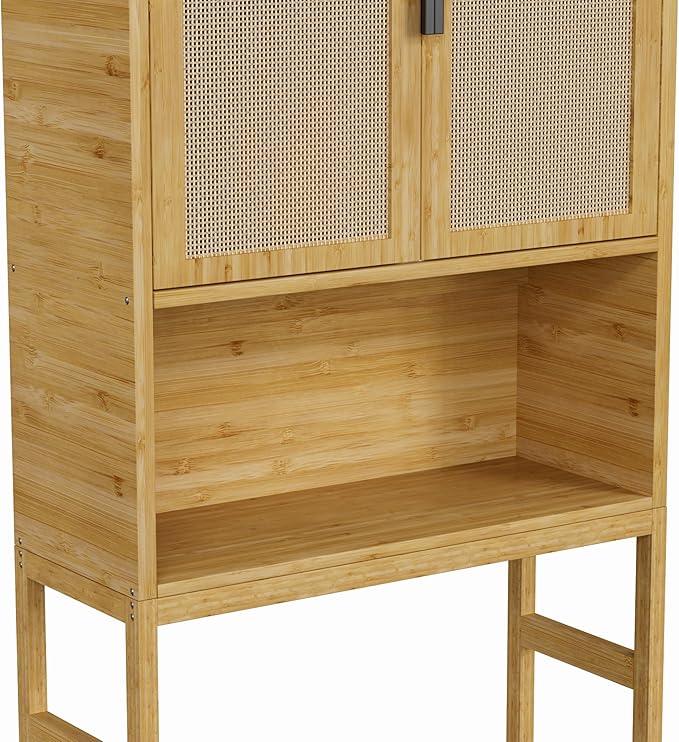 BlueWish Bathroom Organizers and Storage, Bamboo Over The Toilet Storage Cabinet with Inverted U-Shaped Door & Anti-Tip Device, Space Saver, Natural - ModernBath