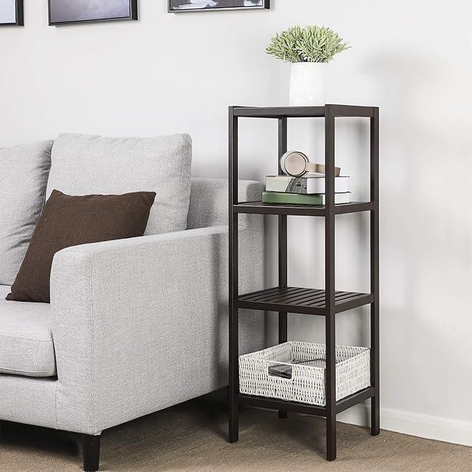 SONGMICS Bamboo Storage Shelf, 4-Tier Shelving Unit, Multifunctional, in the Entryway, Bathroom, Living Room, Balcony, Kitchen, 13 x 13 x 38.6 Inches, Brown UBCB54C - ModernBath