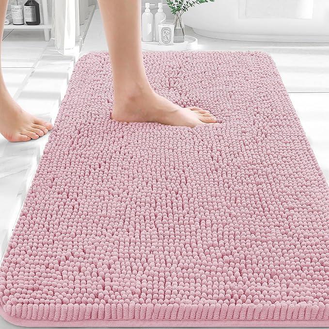 OLANLY Bathroom Rugs 36x24, Extra Soft Absorbent Chenille Bath Rugs, Rubber Backing Quick Dry, Machine Washable Bath Mats for Bathroom Floor, Tub and Shower, Home Decor Accessories, Dusty Rose - ModernBath
