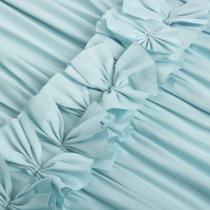 Homechoice Decor Spa Blue Ruffle Shower Curtain, Vintage Handcrafted Bow Tie Bath Curtain for Master Bathroom, Ruched Microfiber Bathroom Curtain with 12 Buttonholes, 72" W x 72" H (LQ-10) - ModernBath