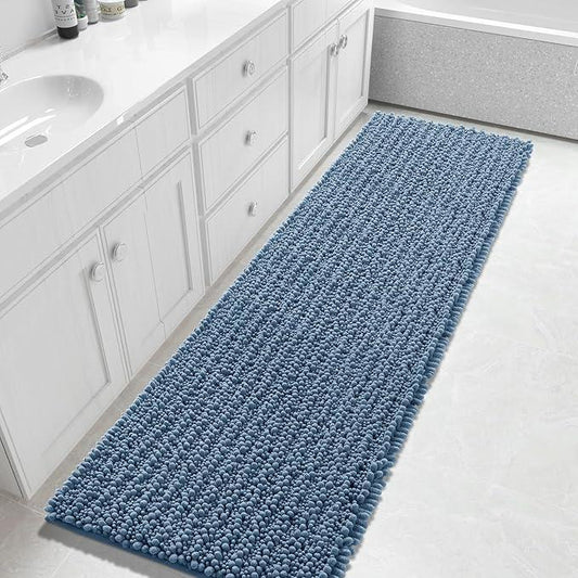 Yimobra Bathroom Runner Rug 70x24 Inch - Extra Long Non Slip Chenille Bath Mat, Soft & Absorbent, Machine Washable Shaggy Hallway Carpet for Vanity Tub Shower, Denim Blue Home Decor Accessories - ModernBath
