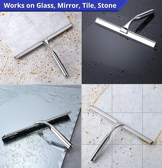 HOME SO 12” Shower Squeegee in Chrome Finish; Effective Rubber Blade Squeegee for Windows, Glass Shower Doors, Car Windshield, Mirrors, Tile Walls, Kitchen Surfaces and More - ModernBath