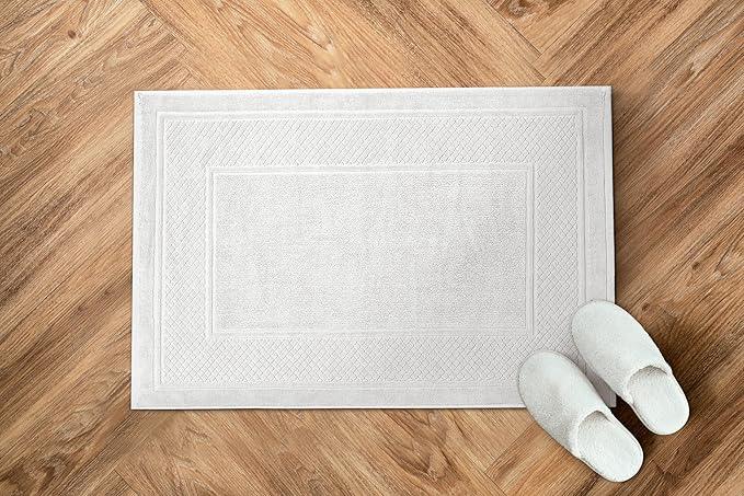 Avalon Towels White Bath Mat - 100% Cotton Set of 2 Absorbent Bathmat - Bathroom Mats Quick Dry Bath Mats for Bathrooms (22x34 Inches) - ModernBath
