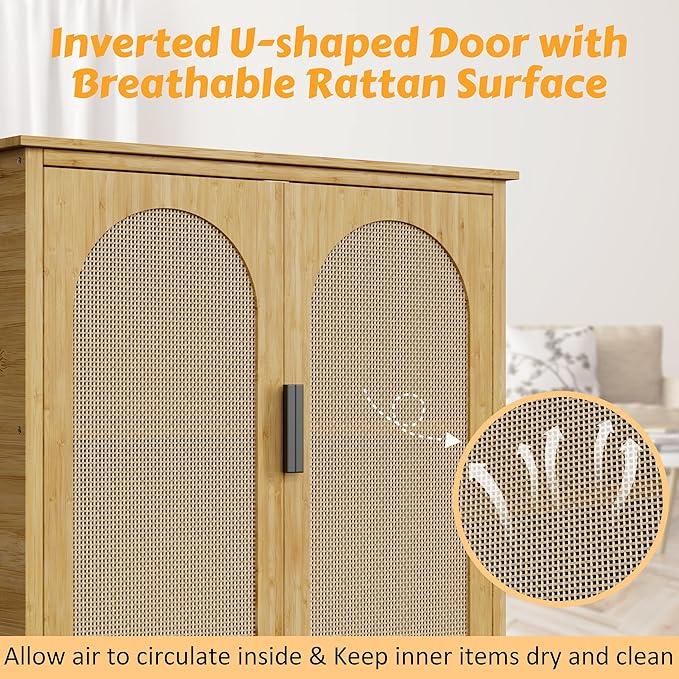 BlueWish Bathroom Organizers and Storage, Bamboo Over The Toilet Storage Cabinet with Inverted U-Shaped Door & Anti-Tip Device, Space Saver, Natural - ModernBath