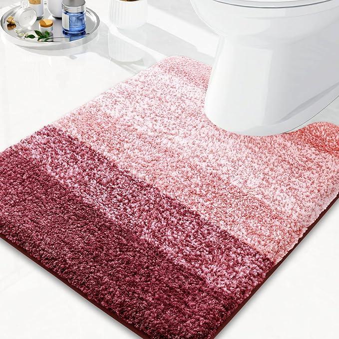 Arotive Microfiber Bathroom Rugs, Shaggy Soft and Absorbent Contour Toilet Rugs, Non-Slip, Thick Plush Machine Washable Dry Bath Mats for Toilet Base, 24x20, Burgundy, U-Shape - ModernBath