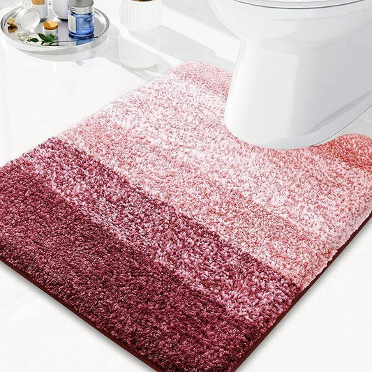 Arotive Microfiber Bathroom Rugs, Shaggy Soft and Absorbent Contour Toilet Rugs, Non-Slip, Thick Plush Machine Washable Dry Bath Mats for Toilet Base, 24x20, Burgundy, U-Shape - ModernBath