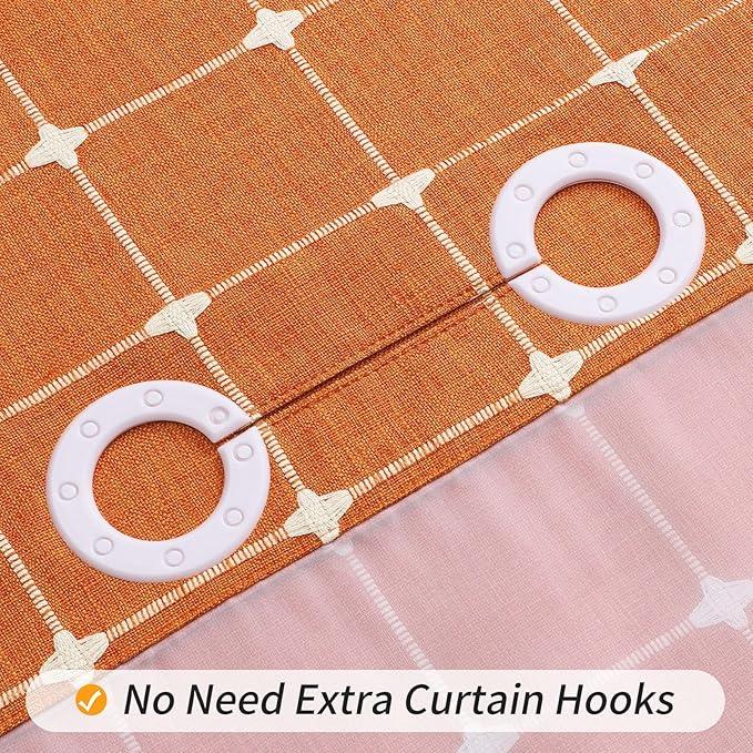 MitoVilla No Hooks Required Orange Shower Curtain with Snap-in Liner - with Window & Magnets, Boho Cotton Linen Fabric Shower Curtains with Tassels for Rustic Bathroom Decor, Burnt Orange, 72 x 74 - ModernBath