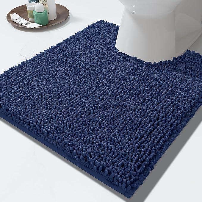 Yimobra Toilet Rugs U Shaped Washable - 24"x20" Non Slip Plush Contour Bath Rugs for Toilet - Super Soft Absorbent Quick Dry Toilet Mats for Bathroom,Navy Blue - ModernBath