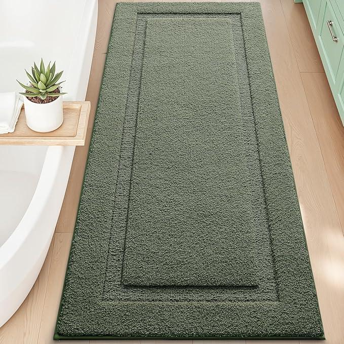 LUMI Extra Large Ultra Soft Bathroom Rugs Non Slip with Rubber Backing, Absorbent Washable Bath Mat Quick Dry, Upgraded Premium Microfiber Plush Carpet for Bathtub and Shower Floor, Green, 24x60 - ModernBath