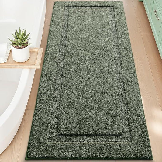 LUMI Extra Large Ultra Soft Bathroom Rugs Non Slip with Rubber Backing, Absorbent Washable Bath Mat Quick Dry, Upgraded Premium Microfiber Plush Carpet for Bathtub and Shower Floor, Green, 24x60 - ModernBath