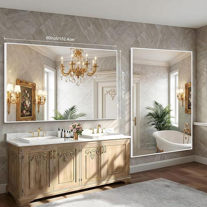 BONEWEI White Bathroom Mirror,60x40 inch Wall Mirror for Bathroom Wall Mounted,Large Rectangle Mirror for Bathroom Over Sink,Modern Metal Frame for Living Room,Bedroom Entryway,Horizontal/Vertical - ModernBath