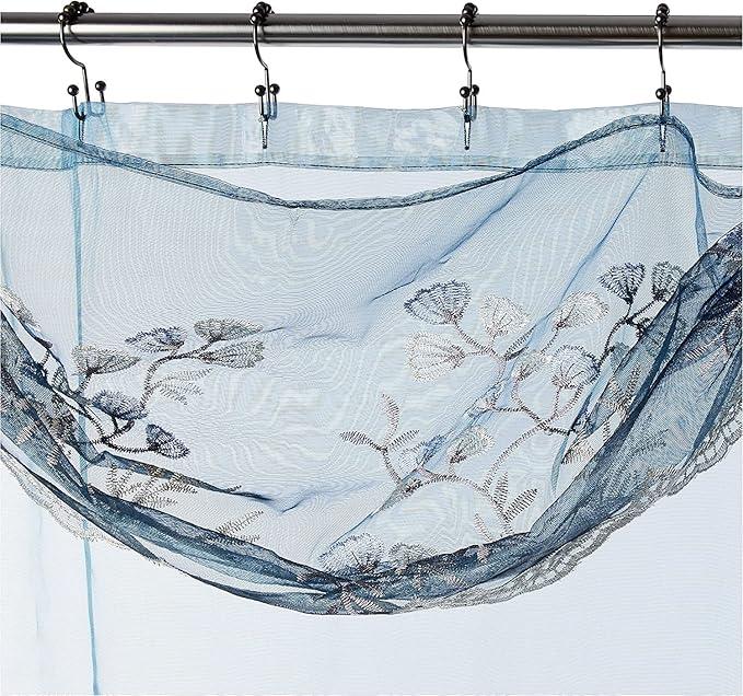 Zahari Home 13pc Capri Bathroom Sheer Shower Curtain Sets & 12 Hooks - Modern Classic Luxury Contemporary Decor Blue Shower Curtain Stylish Bath Sets - ModernBath