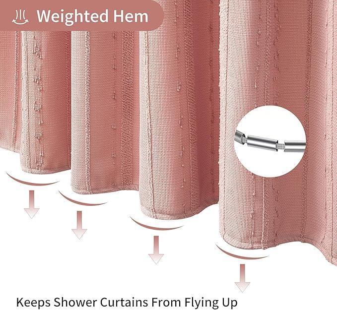 Lameirose Pink Shower Curtain Boho, Cotton Blend Waffle Shower Curtain Textured, Fabric Shower Curtains for Bathroom, Washable 72 x 72 - ModernBath