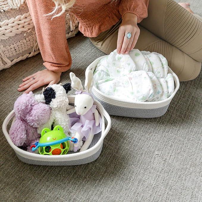 NaturalCozy 5-Piece Rectangle Storage Basket Set- Natural Cotton Rope Woven Baskets for Organizing! Small Basket for Montessori, Baby Nursery, Dog Toy Baskets, Cat Toy Box, Bathroom Organization Bin - ModernBath