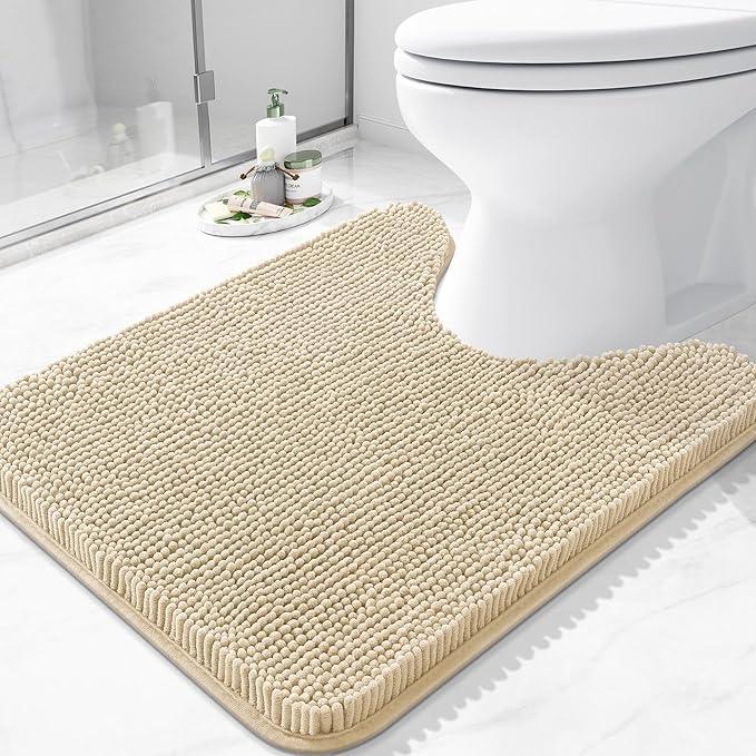 Arotive Bathroom Toilet Rugs U Shaped 24x20, Extra Soft Absorbent Shaggy Chenille Contour Bath Rugs for Toilet, Machine Washable Non-Slip Contoured Bath Mats, Beige - ModernBath