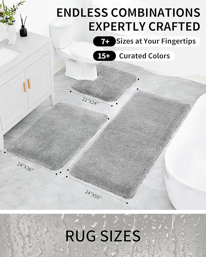 Ruggnovea Bathroom Rugs Non Slip Washable 36x24, Ultra Soft Thick Shaggy Absorbent Bath Mats, High Density Foam Latex Non Slip Backing Bath Rugs, Microfiber Bath Mats for Bathroom Floor&Sink,Grey - ModernBath