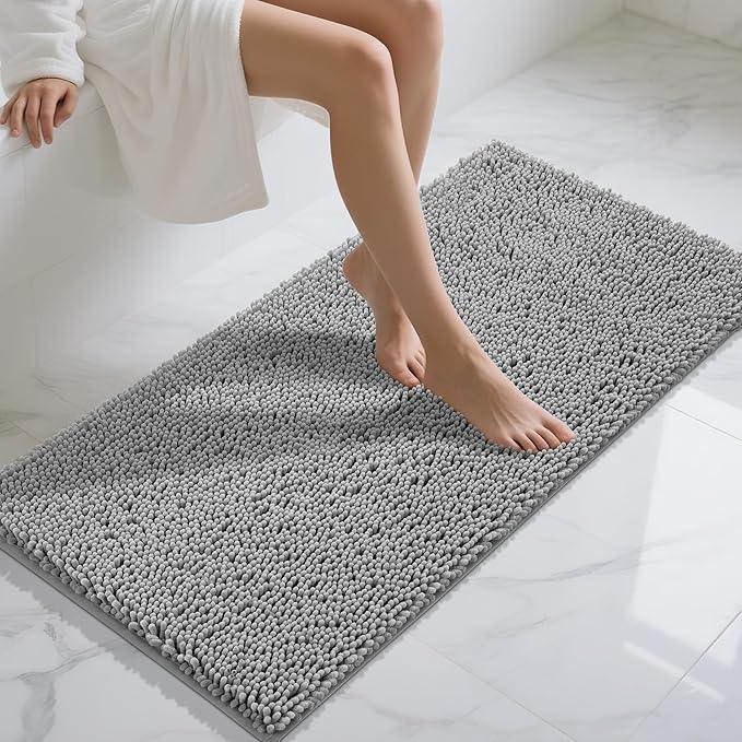 Yimobra Long Bathroom Rugs 47"x24", Extra Soft Non Slip Bath Mat for Tub, Super Absorbent Quick Dry Shaggy Rug Floor Carpet, Machine Washable,Gray - ModernBath