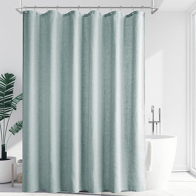 Jowels Blue Linen Shower Curtain, Boho Farmhouse Shower Curtain Set for Bathroom, 200GSM Luxury Weighted Water Resistant Fabric Textured Shower Curtains with 12 Metal Hooks, 72Wx78H - ModernBath