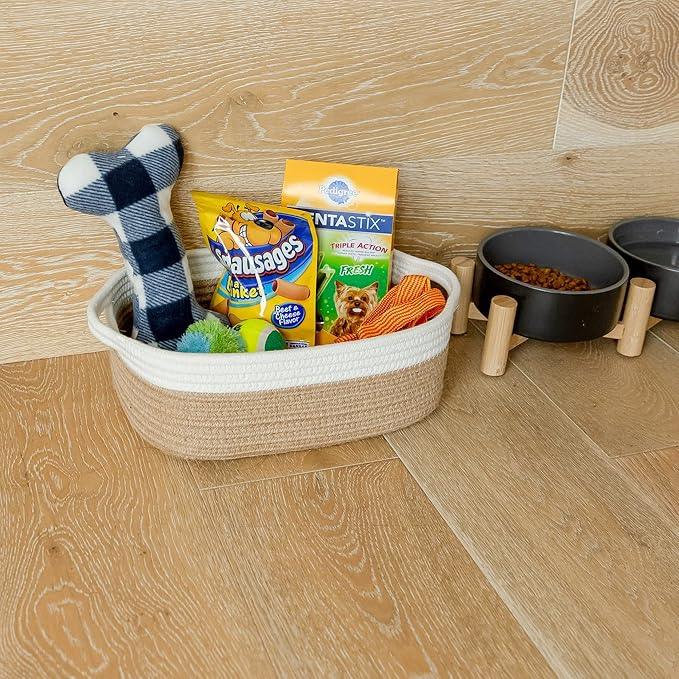 NaturalCozy 5-Piece Rectangle Storage Basket Set- Natural Cotton Rope Woven Baskets for Organizing! Small Basket for Montessori, Baby Nursery, Dog Toy Baskets, Cat Toy Box, Bathroom Organization Bin - ModernBath