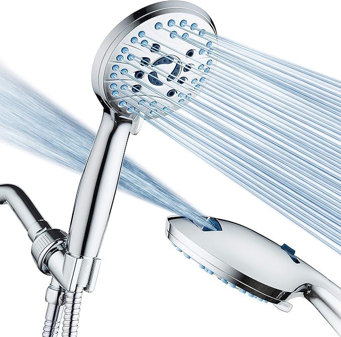 Hotel Spa AquaCare High Pressure 8-Mode Handheld Shower Head - Anti-clog Nozzles, Built-in Power Wash to Clean Tub, Extra Long 6 ft. Stainless Steel Hose, Wall & Overhead Brackets - ModernBath