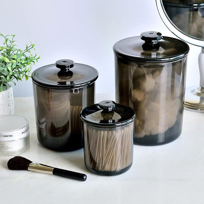 Youngever Black Plastic Apothecary Jars, Qtip Holder, Cotton Swab Holder, Bathroom Vanity Organizer for Cotton Balls, Cotton Pads, Qtips (3 Sets) - ModernBath