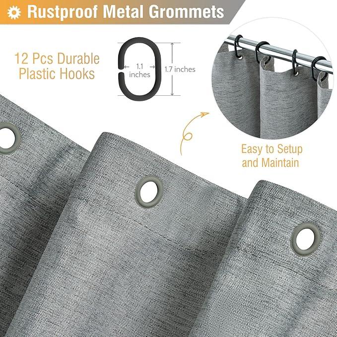 BTTN Grey Fabric Shower Curtain, 230GSM Linen Textured Heavy Duty Cloth Shower Curtain Set with Hooks, Waterproof Neutral Weighted Hotel Luxury Decorative Shower Curtains for Bathroom(Gray, W72xH72) - ModernBath