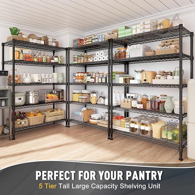 REIBII Storage Shelves, 5-Tire Wire Shelving Load 1000LBS Metal Shelves for Storage Adjustable Garage Shelving Unit Wire Shelf Rack Kitchen Storage Rack Pantry Shelves 31.5''W x 15.7'' D x 71''H - ModernBath