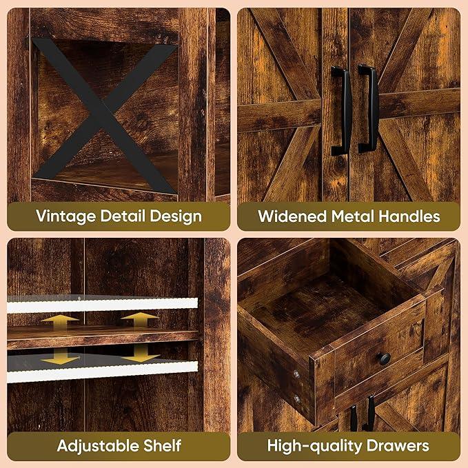 SUPER DEAL Farmhouse Storage Cabinet, Bathroom Floor Cabinet Kitchen Pantry with Doors and Drawers, Hutch Cupboard for Laundry, Living Room, Bedroom, Rustic Brown - ModernBath
