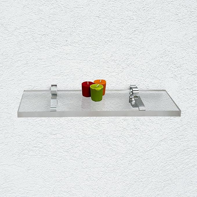 Clear Acrylic Shelves 11.5 inches, 3/4" Thick Transparent Wall Mounted Floating Shelves for Bedroom, Living Room, Bathroom, Kitchen -‎ with Screws and Chrome Finish Brackets, Pack of 2 - ModernBath