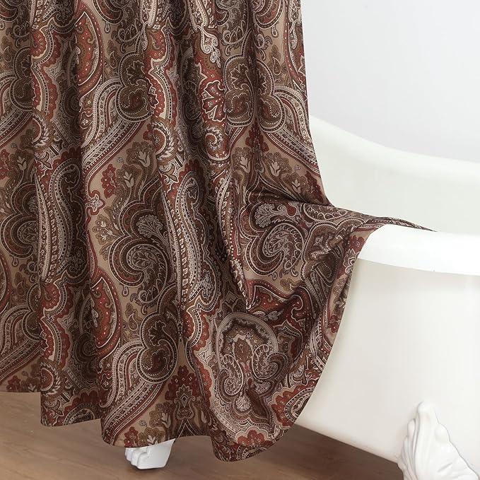 BESTRIPES 90 Inch Fabric Shower Curtain, Extra Long Reddish Brown Damask Paisley Print Shower Curtains for Bathroom, 72" W x 90" H - ModernBath