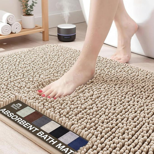Neater Home Plush Bathroom Rugs 30x20 Thick Chenille Quick Dry Microfiber Absorbent Bath Mat, Soft Bath Rugs, Machine Washable Bathroom Floor Mat for Tub Shower Sink, Home Decor Accessories, Beige - ModernBath