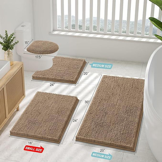 Smiry Luxury Chenille Bathroom Rugs 34x21, Extra Soft and Absorbent Shaggy Bath Mat, Machine Washable, Non-Slip Plush Carpet Runner for Tub, Shower, and Floor, Home Decor Accessories, Camel - ModernBath