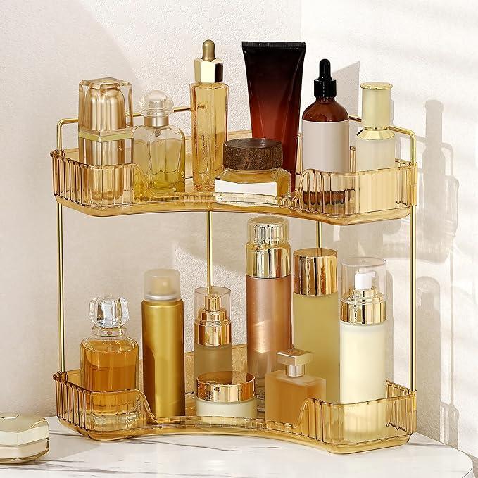Weidace Corner Bathroom Counter Organizer Bathroom Countertop Shelf Makeup Organizer for Vanity Perfume Tray for Corner Storage (2 Tiers, Gold) - ModernBath