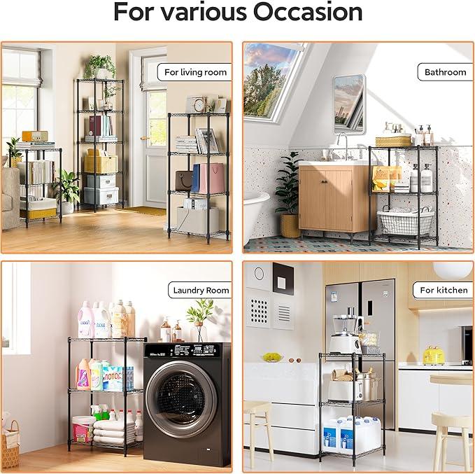 3 Tiers Shelf Metal Storage Shelves Wire Rack Closet Organizers with Wheel for Garage Kitchen Bathroom Laundry Black 11.8" D x 17.7" W x 28.8" H - ModernBath