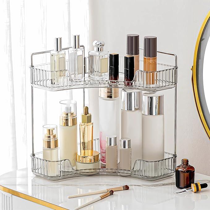 Weidace Corner Bathroom Counter Organizer Bathroom Countertop Shelf Makeup Organizer for Vanity Perfume Tray for Corner Storage (2 Tiers, Grey) - ModernBath
