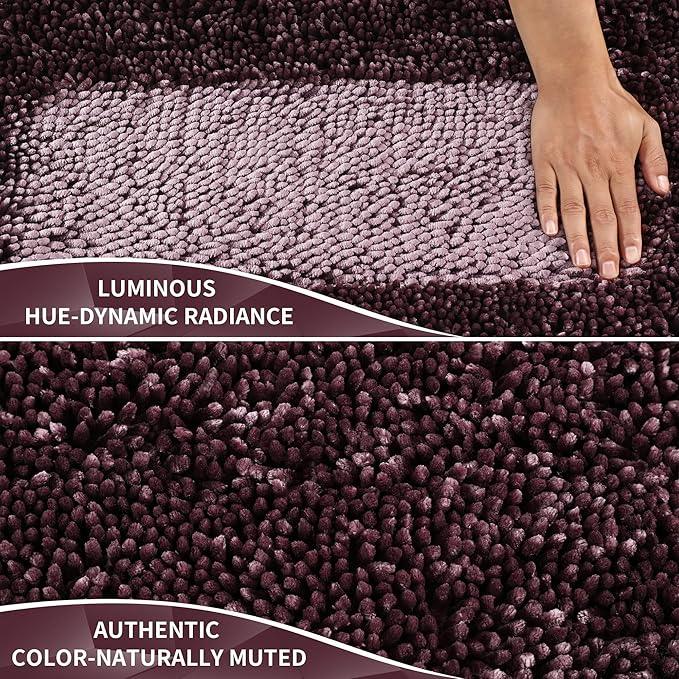 Yimobra Long Bathroom Rugs Runner 70x24 Inch, Extra Thick Soft Absorbent Chenille Bath Mat, Non Slip Machine Washable, Quick Dry Bath Rugs for Bathroom Floor, Tub and Shower, Purple Grey - ModernBath