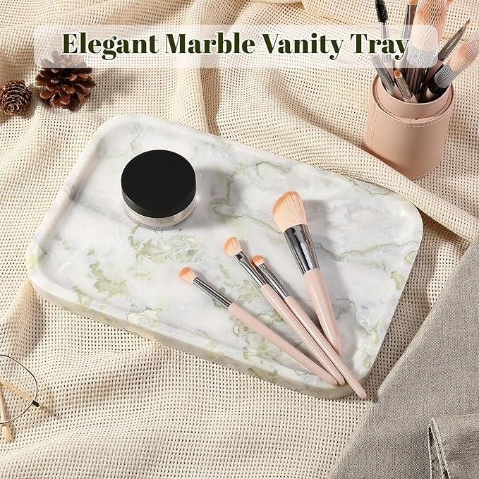Karibiber Luxury Marble Vanity Tray, Bathroom Tray Countertop, Bianco Marble/Stone, Home Decorative Dresser Organizer, Storage for Kitchen Sink, Perfume Jewelry Holder(Green&White) - ModernBath