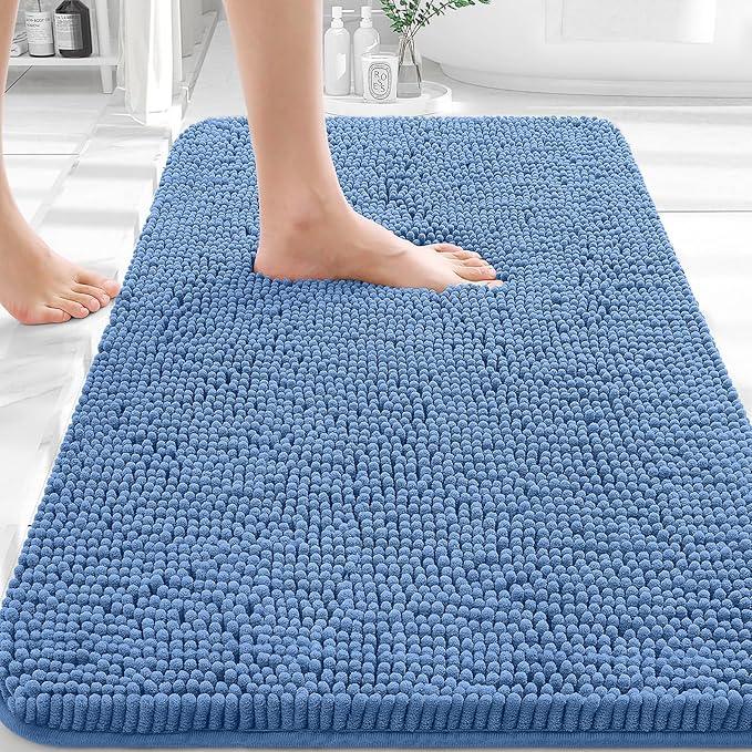 OLANLY Bathroom Rugs 36x24, Extra Soft Absorbent Chenille Bath Rugs, Rubber Backing Quick Dry, Machine Washable Bath Mats for Bathroom Floor, Tub and Shower, Home Decor Accessories, Cornflower Blue - ModernBath