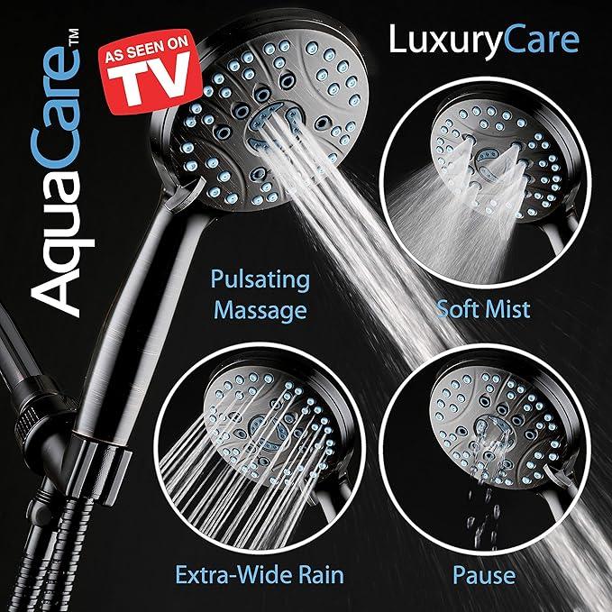 Hotel Spa AquaCare High Pressure 8-mode Handheld Shower Head - Anti-clog Nozzles, Built-in Power Wash to Clean Tub, Tile & Pets, Extra Long 6 ft. Stainless Steel Hose, Wall & Overhead Brackets - ModernBath