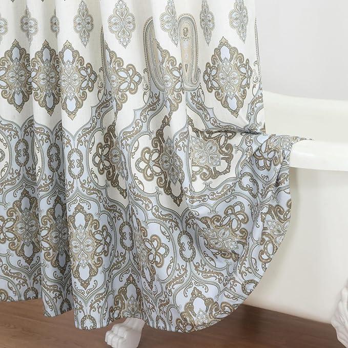 BESTRIPES Fabric Shower Curtain 78 Inches Long, Ivory Taupe Blue Moroccan Paisley Pattern Shower Curtains for Bathroom, 72" W x 78" H - ModernBath