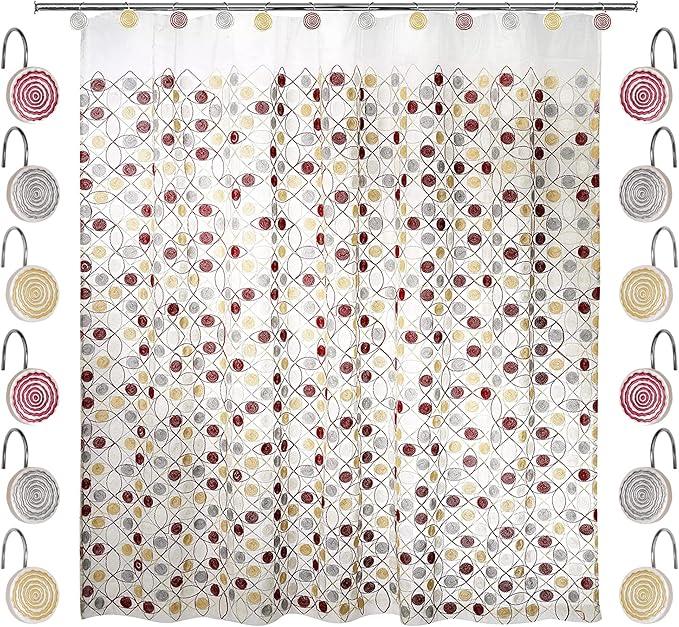 Zahari Home 13pc Sedona Sheer Shower Curtain Set Sheer Shower Curtain & 12 Shower Curtain Hooks Fun Shower Curtain Beige Shower Curtain Unique Design Stylish Shower Curtain Set Retro Shower Curtain - ModernBath