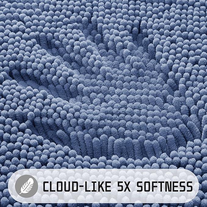 Yimobra Washable Bathroom Rugs, Super Soft & Absorbent Chenille Bath Mat for Floor & Carpet, Quick Dry Non Slip Bath Mat for Tub Shower, 24" x 17",Denim Blue - ModernBath