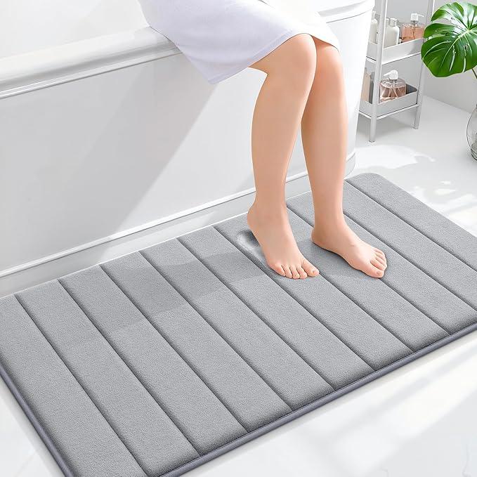 OLANLY Memory Foam Bath Mat 44x24, Super Soft Absorbent Bathroom Rugs, Quick Dry, Machine Washable Shower Floor Rugs, Bathmat Carpet, Bathroom Home Decor Accessories, Grey - ModernBath